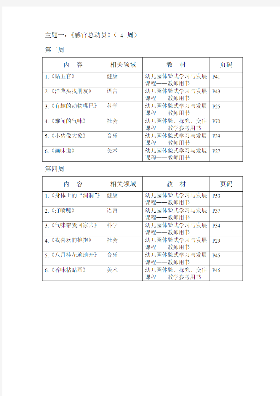 幼儿园中班教学进度表