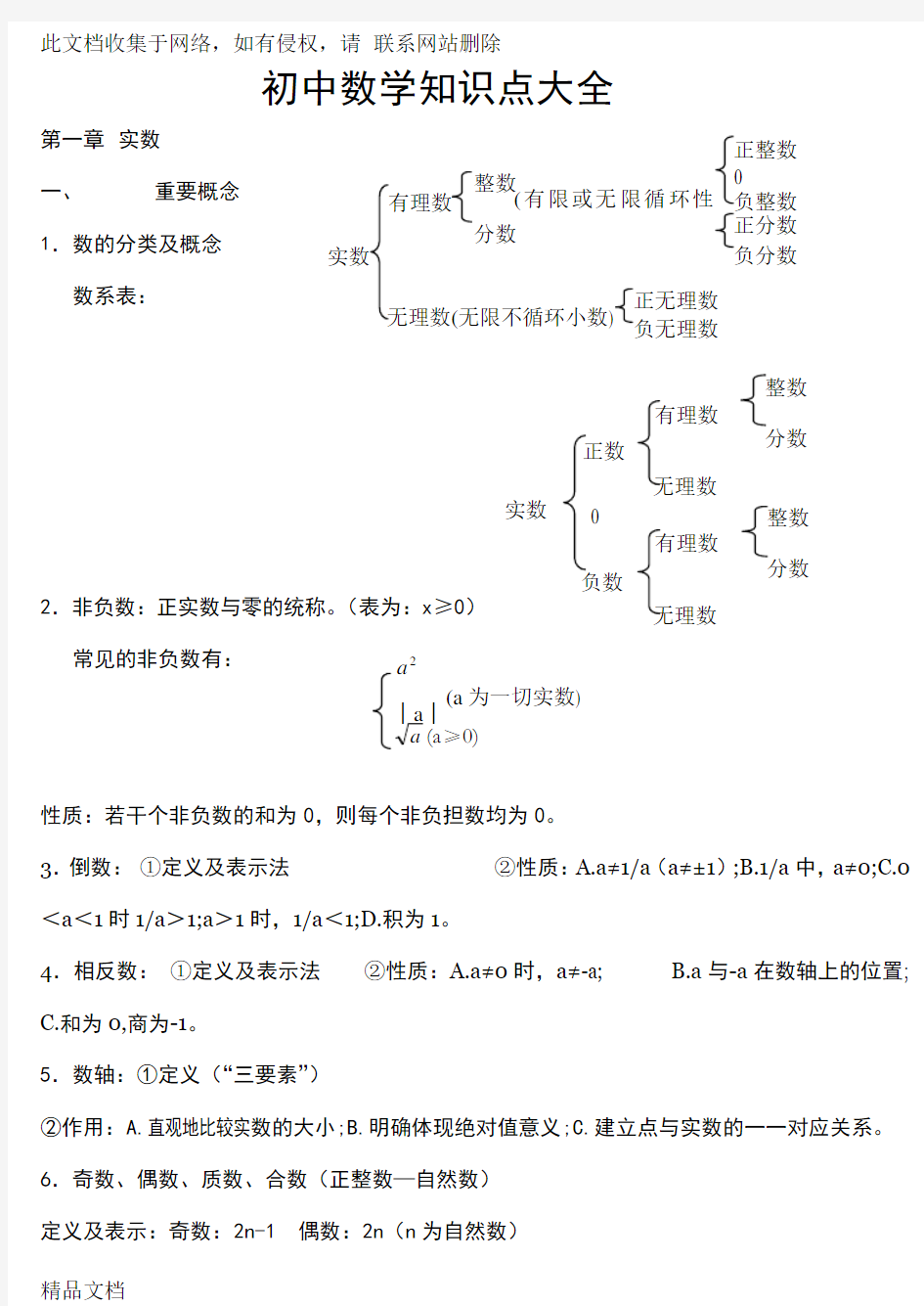 最新整理苏教版初中数学知识点总结讲解学习