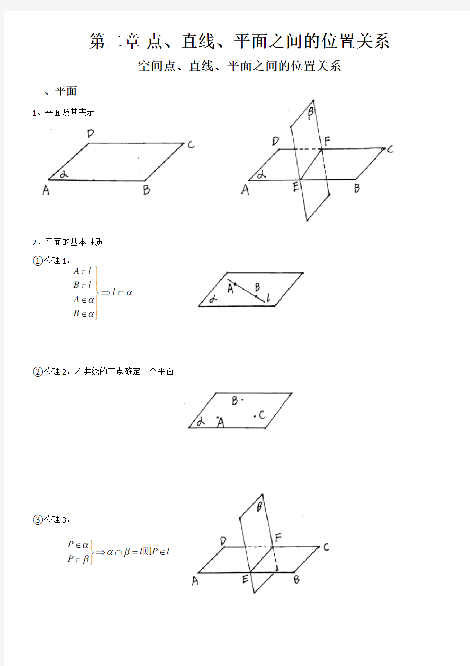 高中数学必修2《点、直线、平面之间的位置关系》知识点