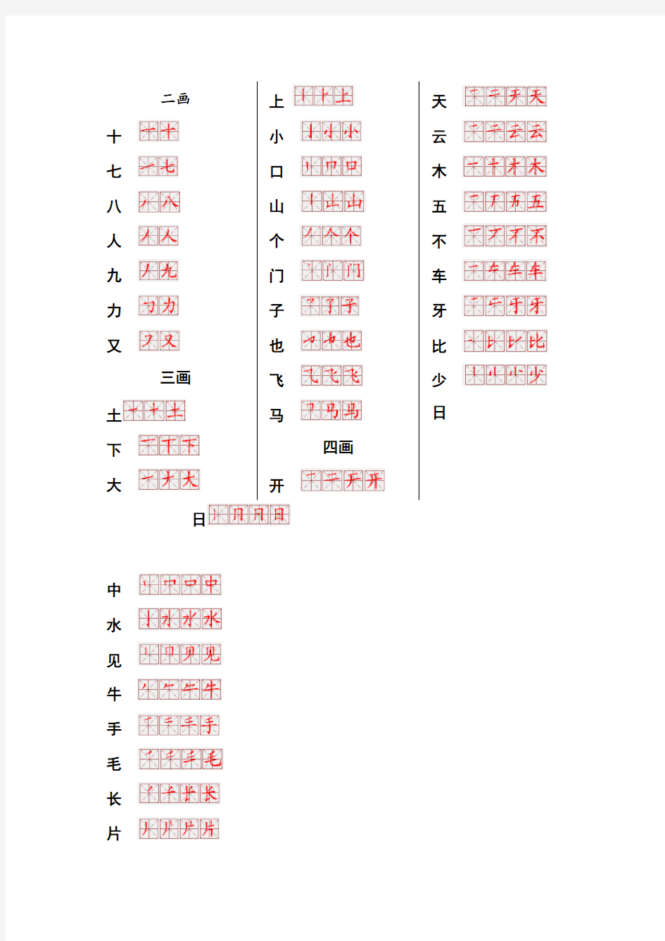 一年级生字表笔画顺序28617