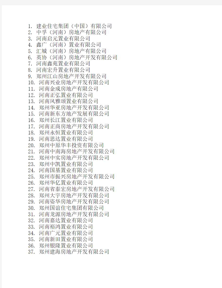 郑州地产公司名单(最全)