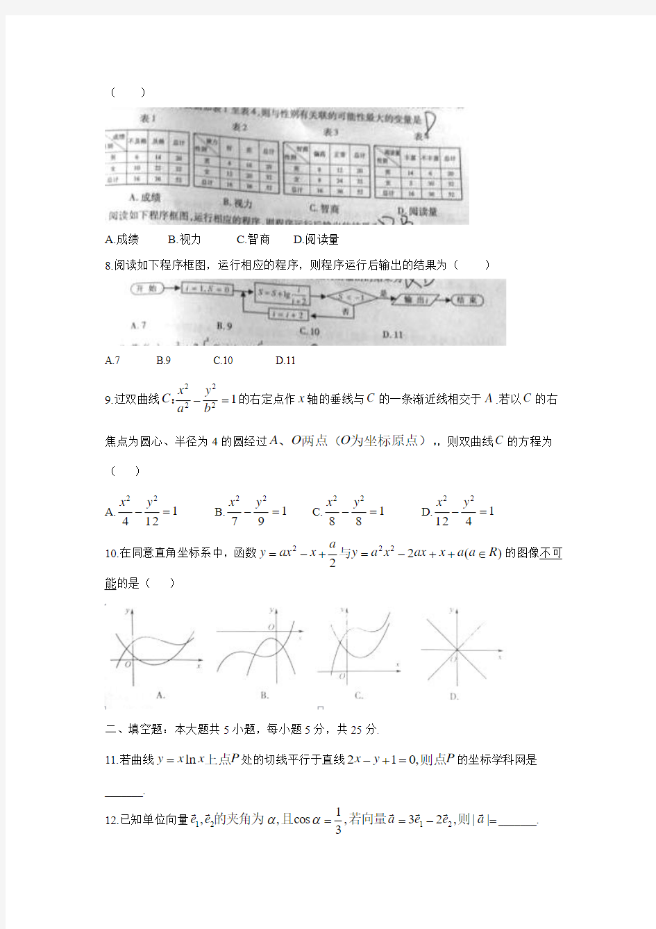 2014-2015年江西省高考文科数学试题及答案