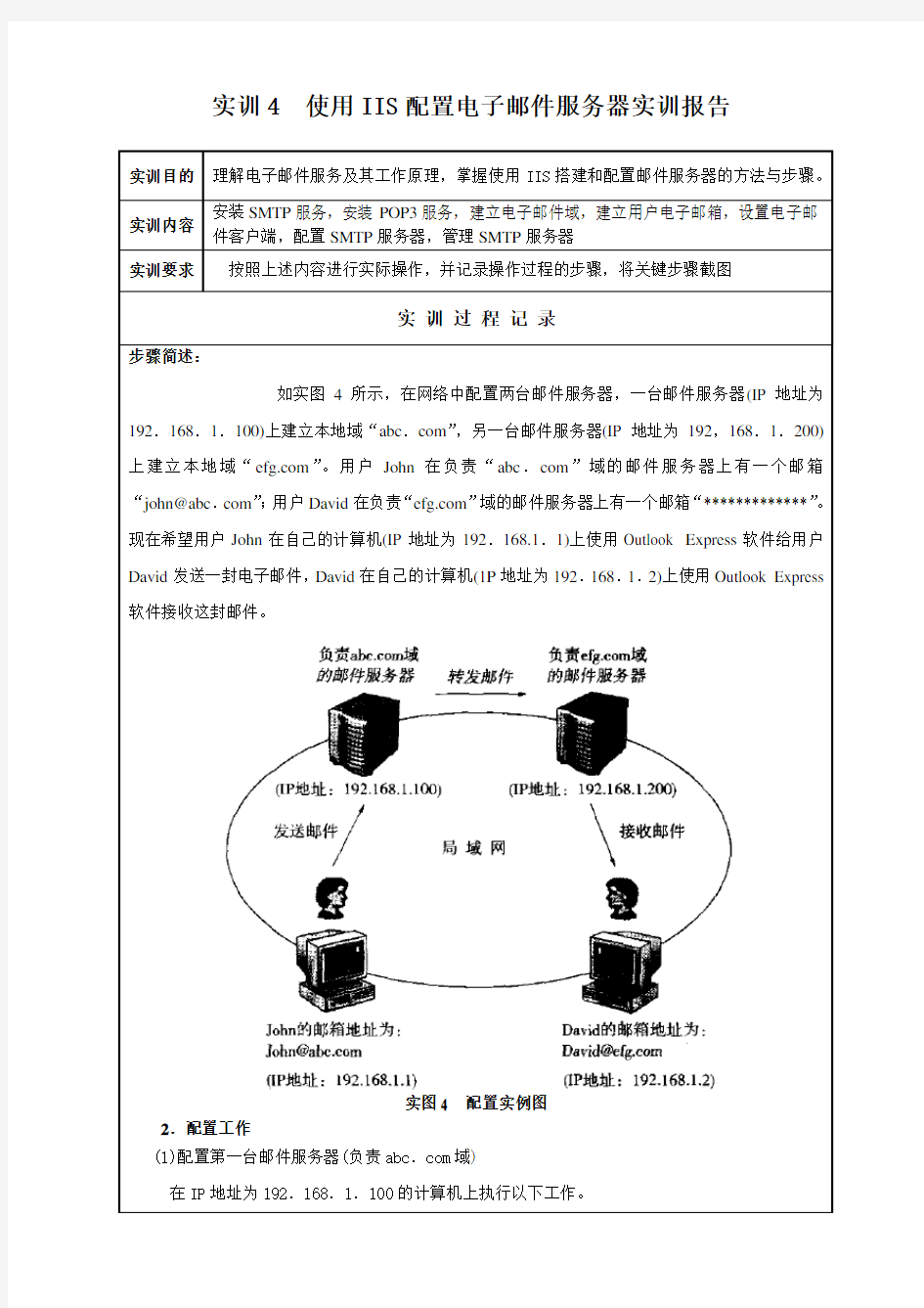 实训4使用IIS配置电子邮件服务器实训报告