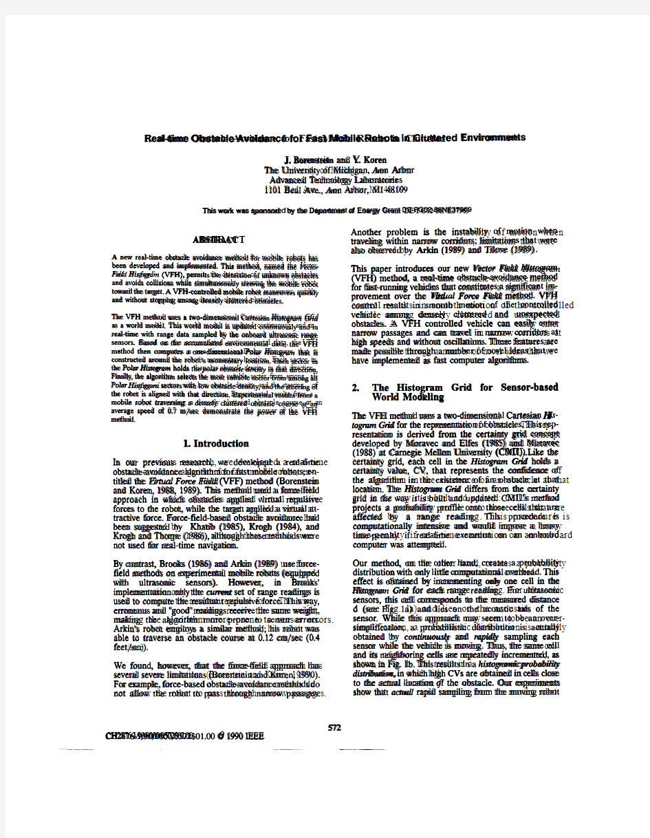 Real-time Obstacle Avoidance for Fast Mobile Robots in Cluttered Environments