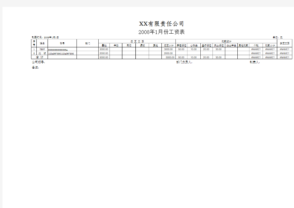 EXCEL格式工资管理系统