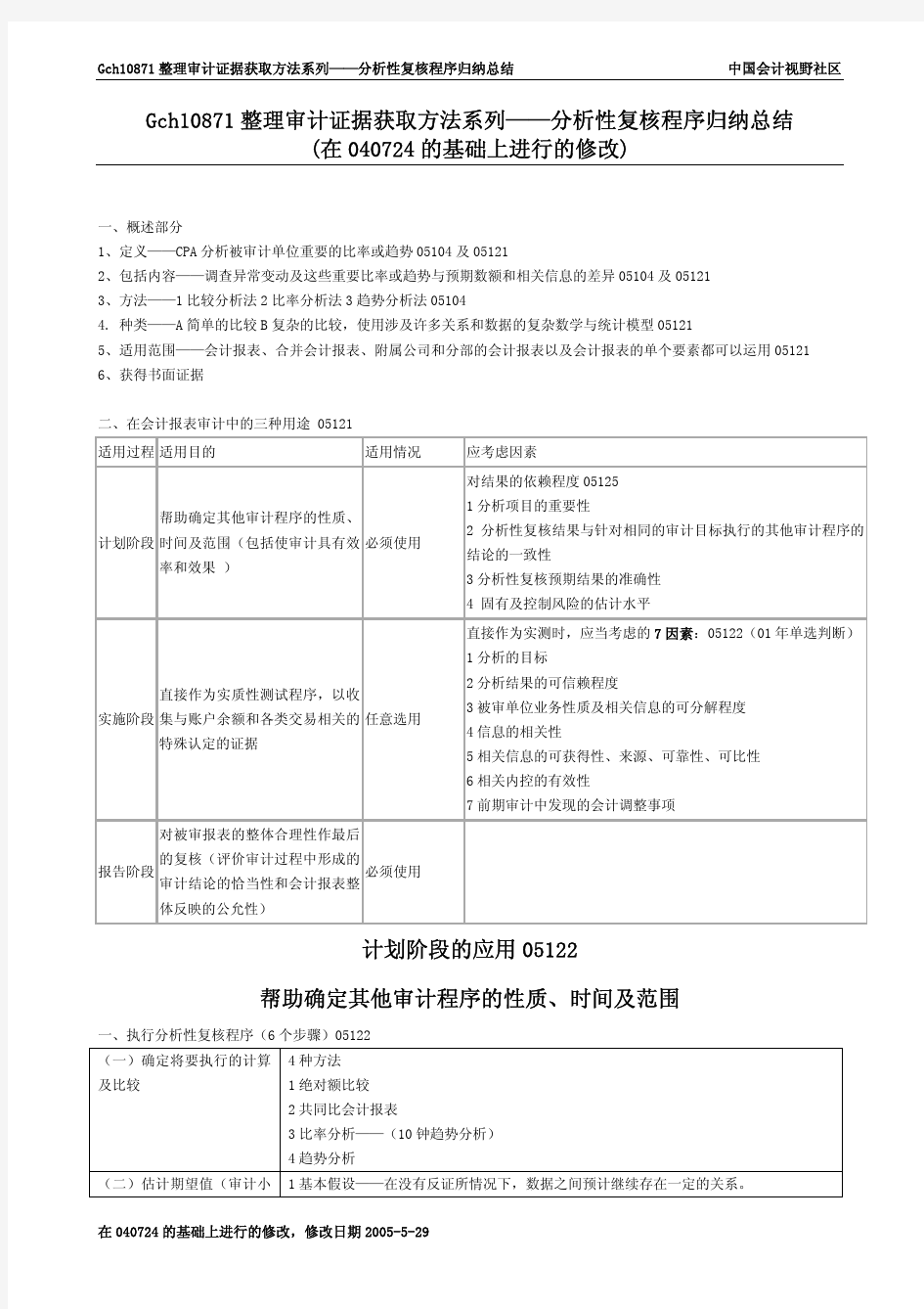 分析性复核程序总结