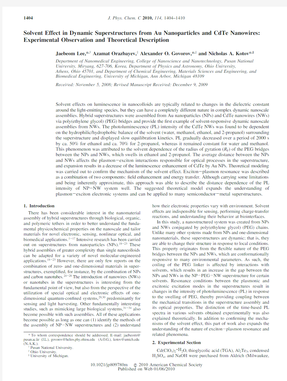 Solvent Effect in Dynamic Superstructures from Au Nanoparticles and CdTe Nanowires