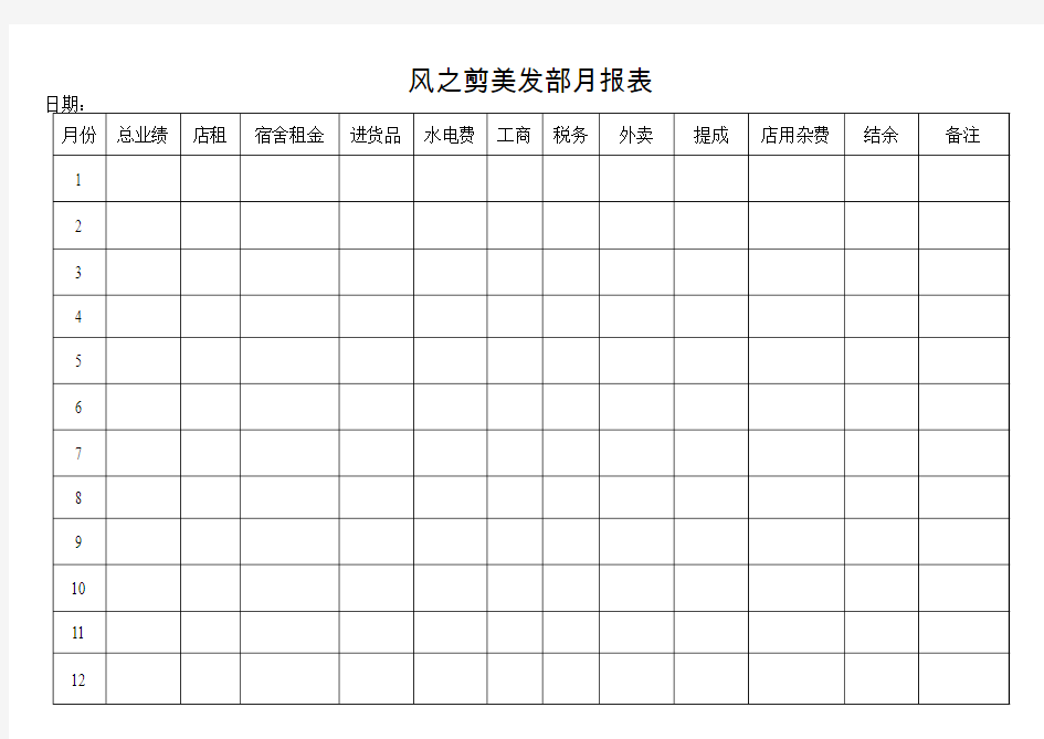 风之剪美发部月报表