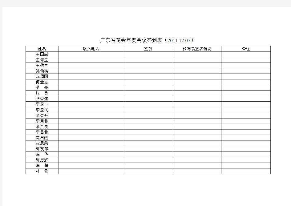 广东省台州商会年度会议签到表(副会长)上传