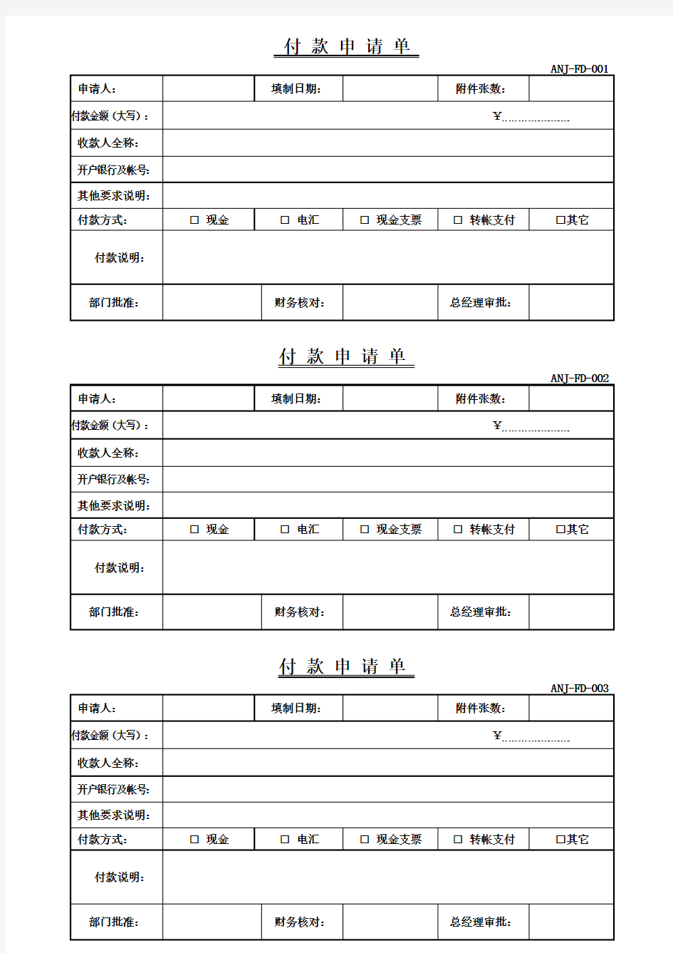 企业付款申请单最全