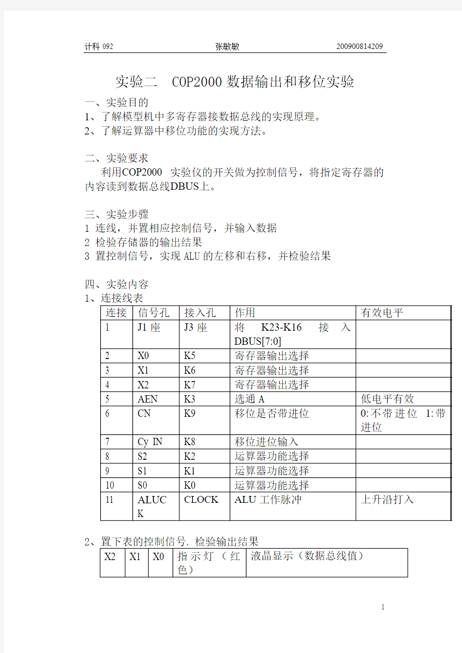 实验二COP2000移位实验