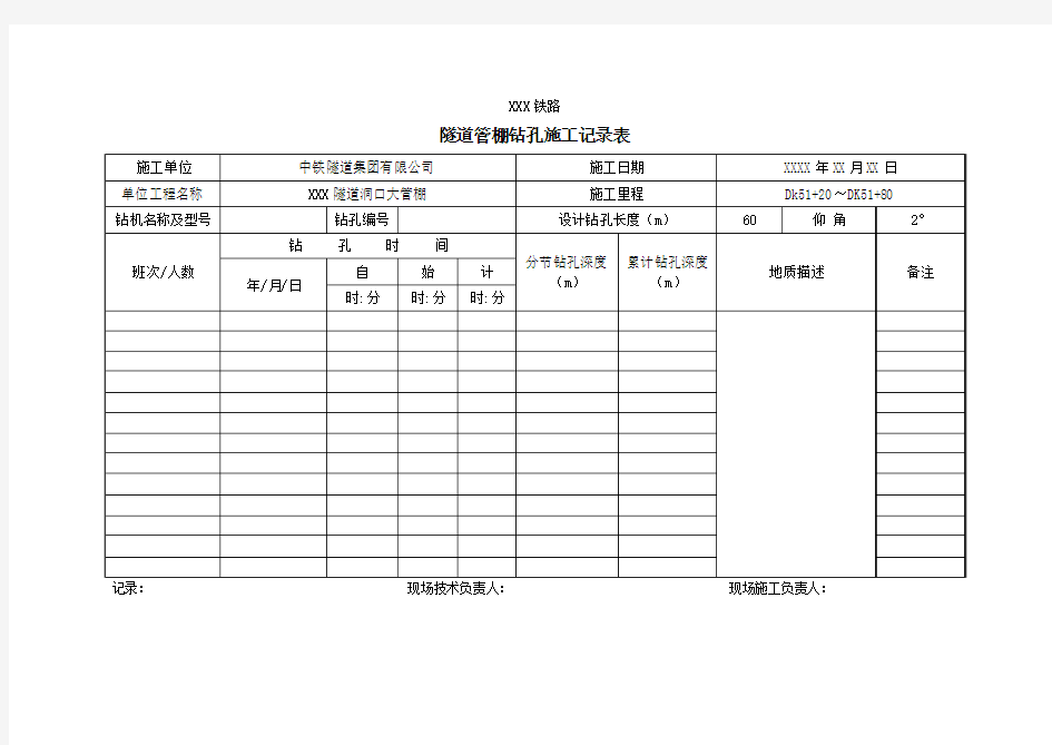 大管棚钻孔记录表