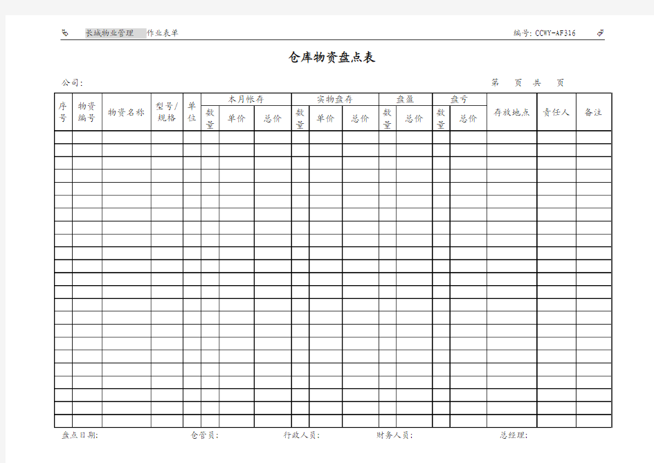 仓库物资盘点表