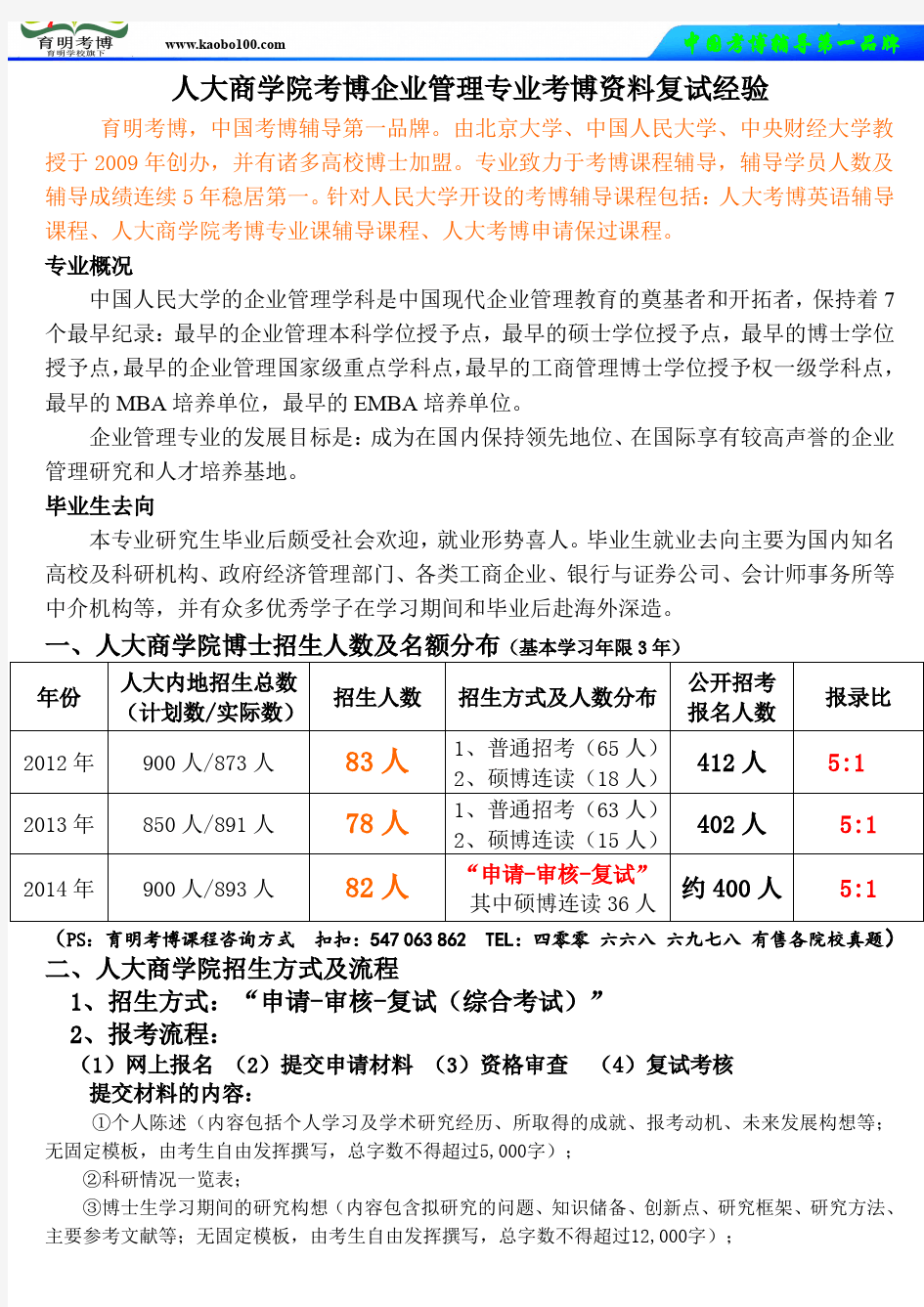 企业管理考博-人大商学院考博企业管理专业考博资料复试经验辅导课程-育明考博