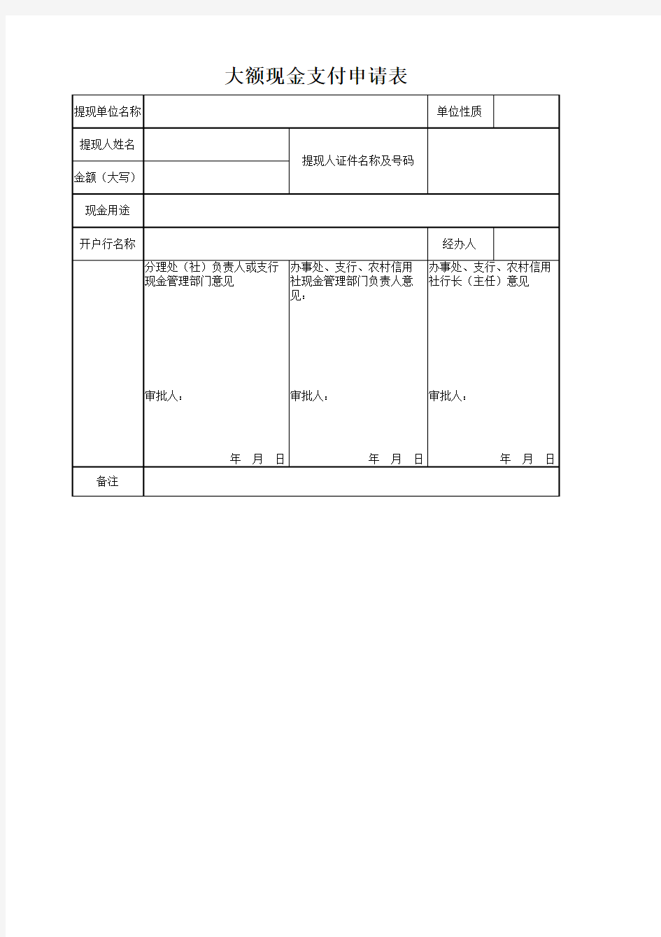 银行大额现金提取表