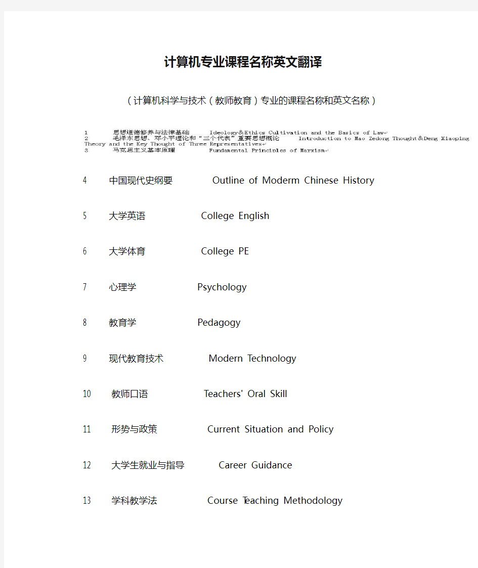 计算机专业课程名称英文翻译