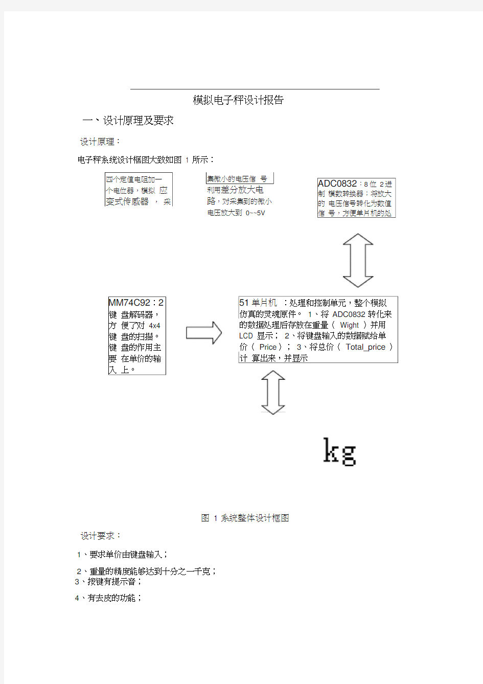 模拟电子秤仿真实验报告