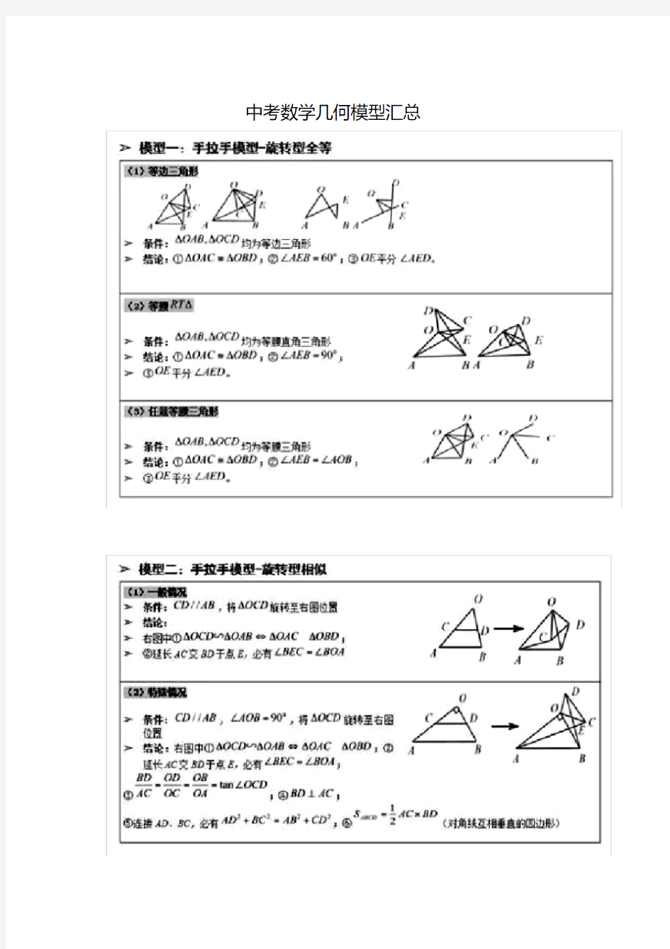 中考数学几何模型大全