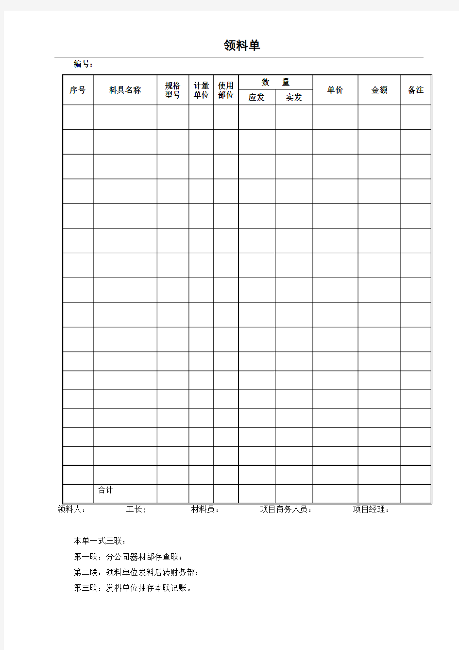 领料单(建筑工程项目管理表格施工单位必备资料)