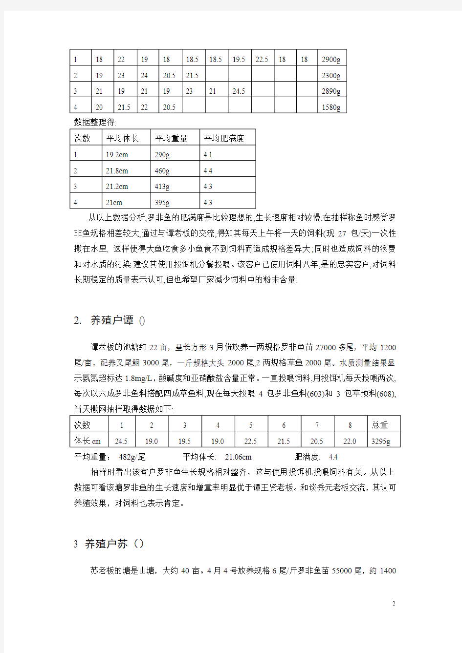 罗非鱼养殖调查报告(饲料效果报告)