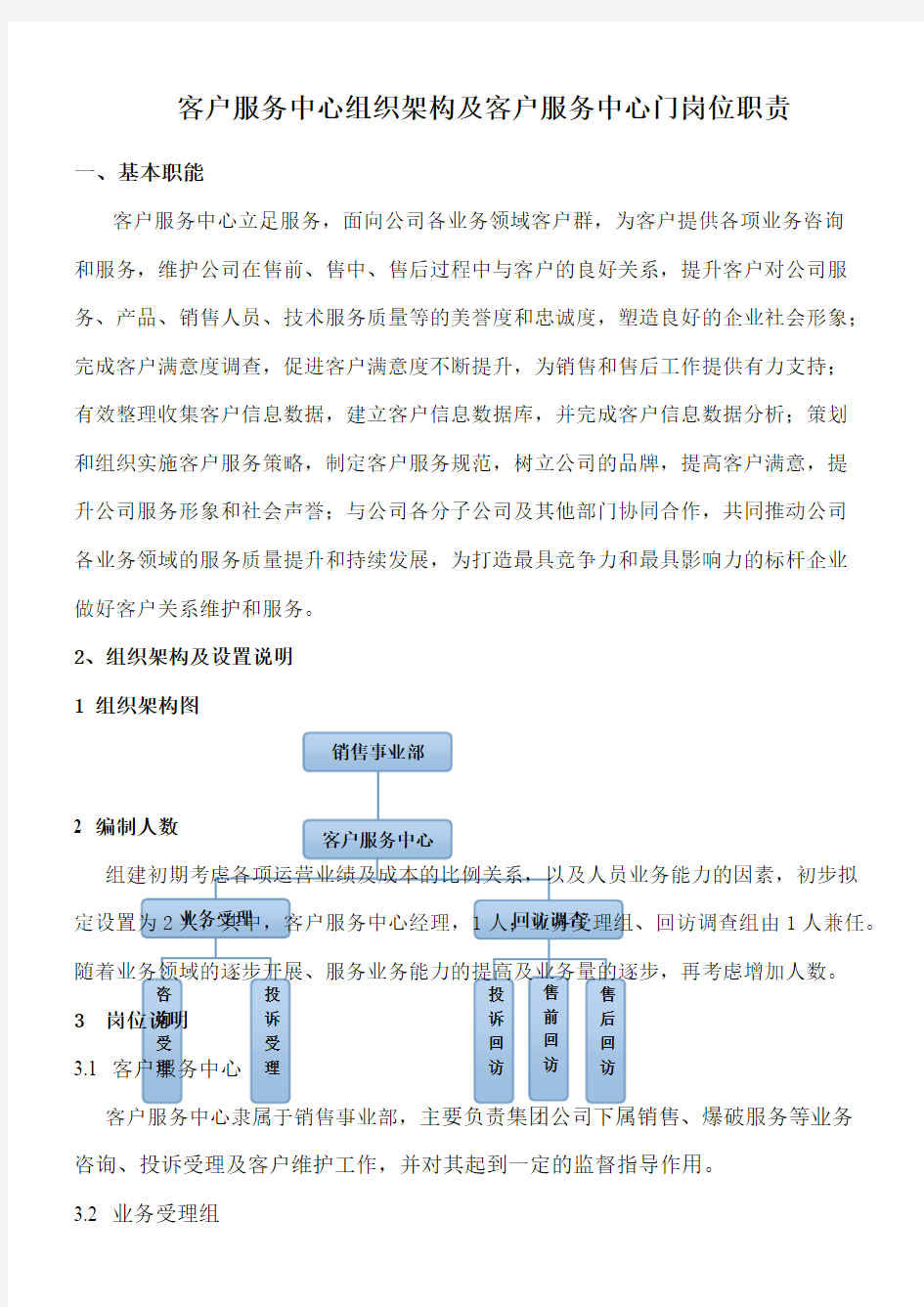 客户服务中心组织架构及客服部门岗位职责(最新整理)