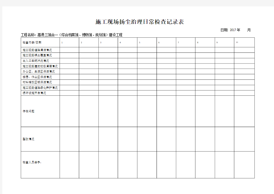 施工现场扬尘治理日常检查记录表