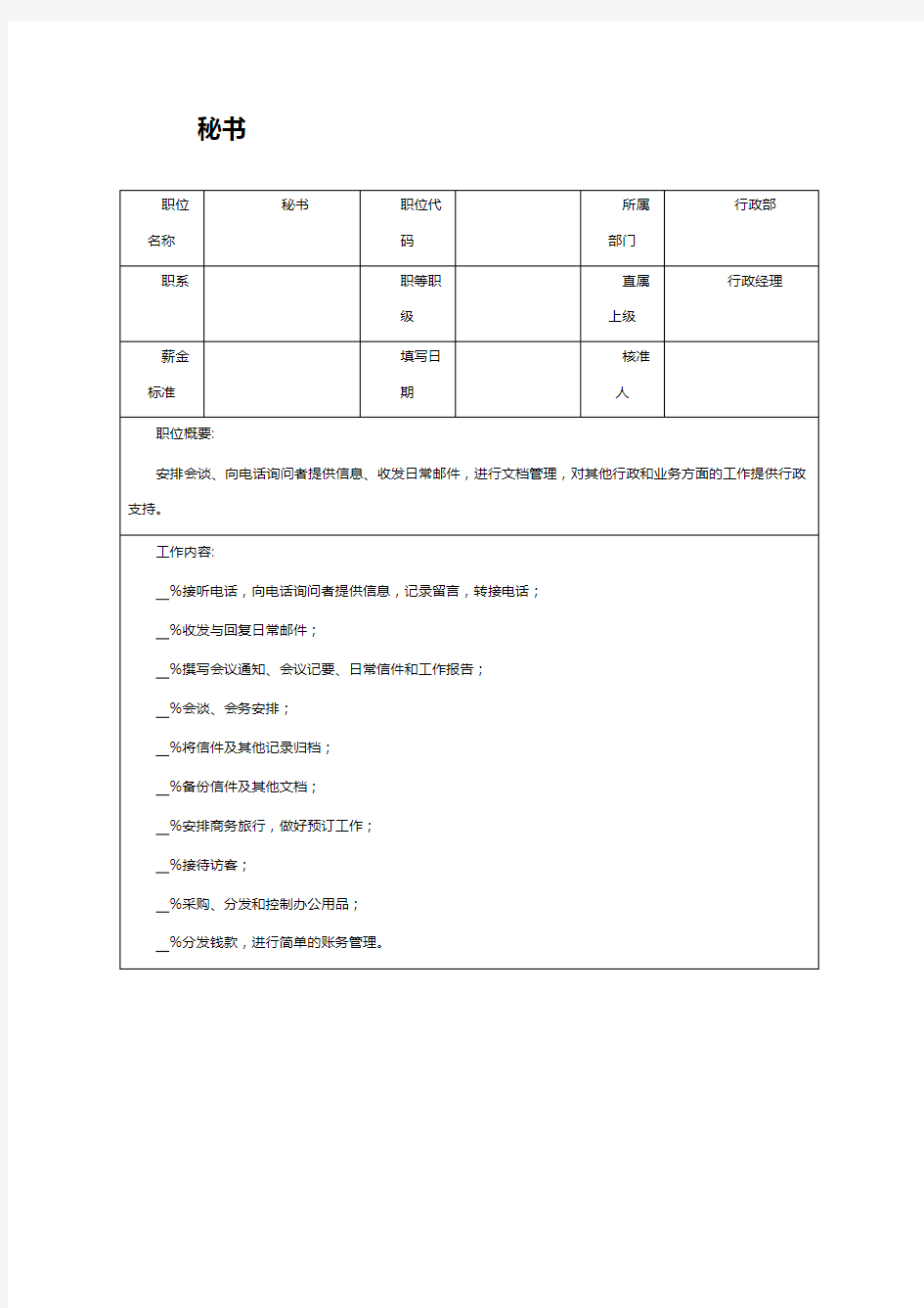 公司秘书岗位职责