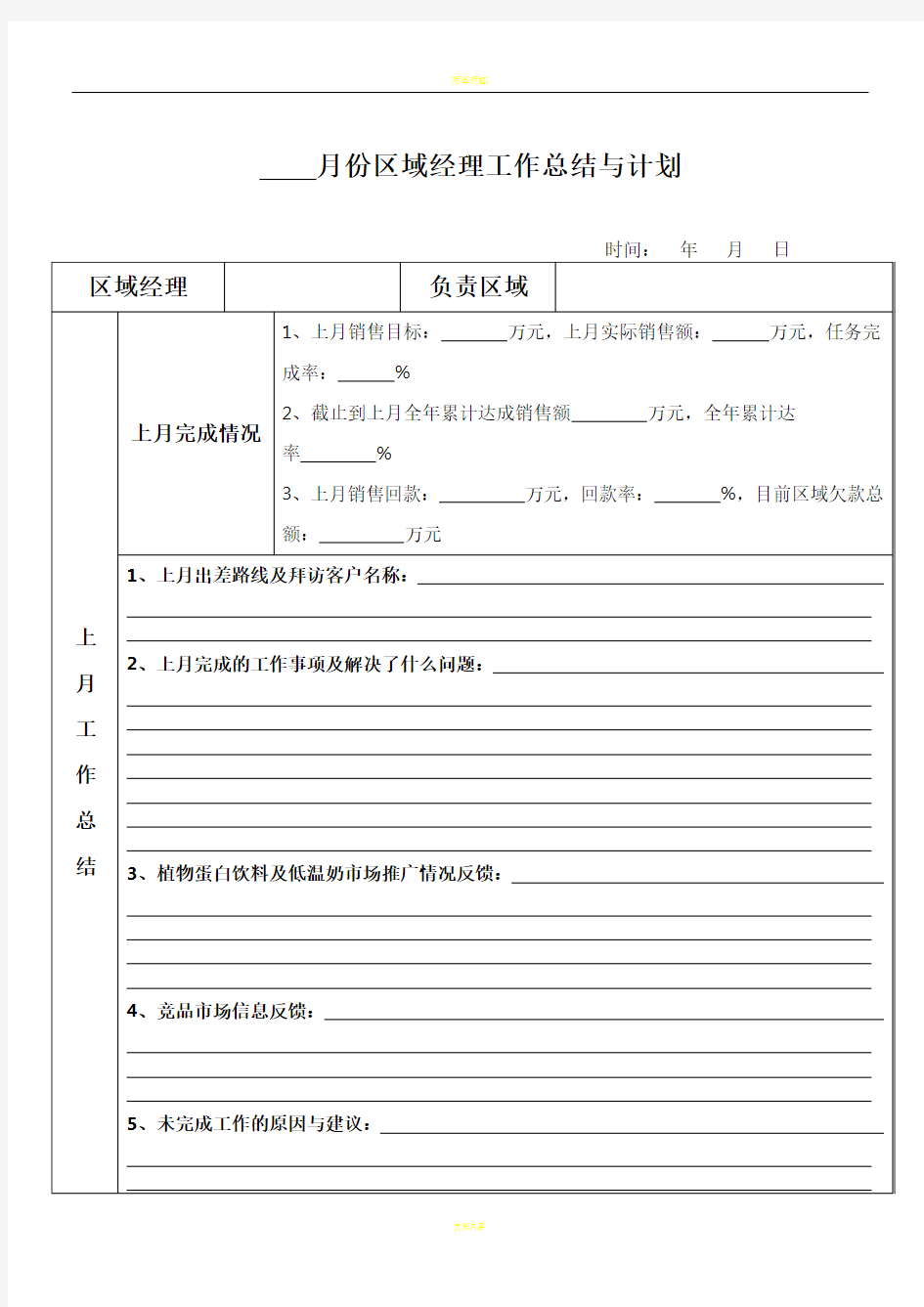 区域经理月工作总结与计划