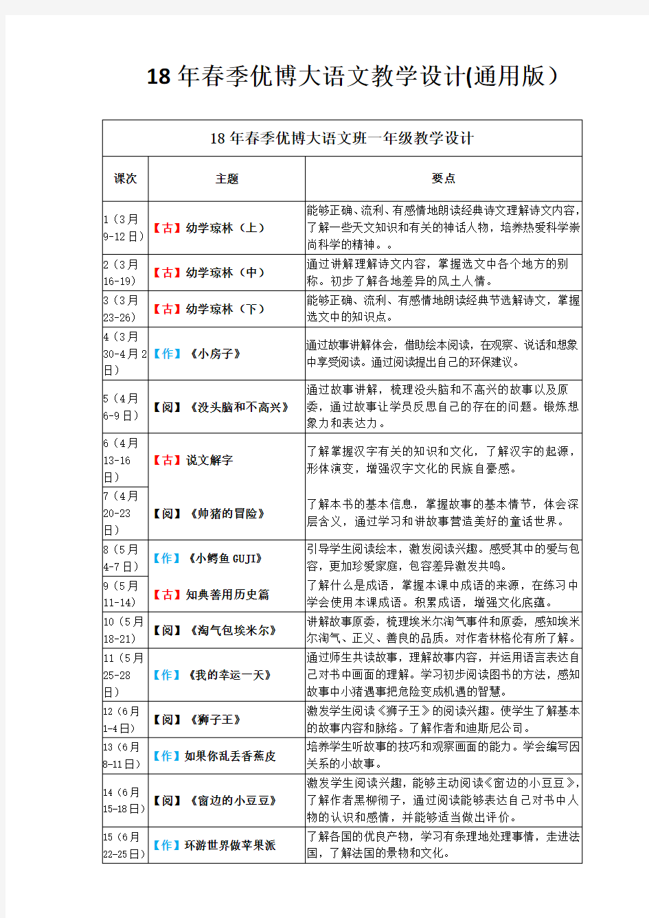 2018春季优博大语文教学设计(通用版)