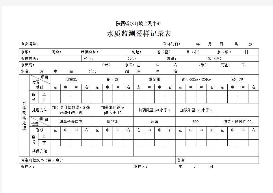 水质监测采样记录表