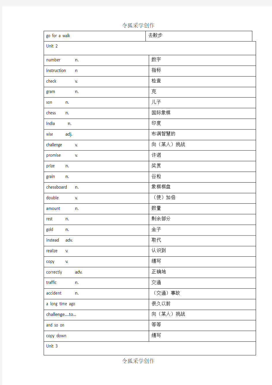 八年级英语上册词汇表中英对照