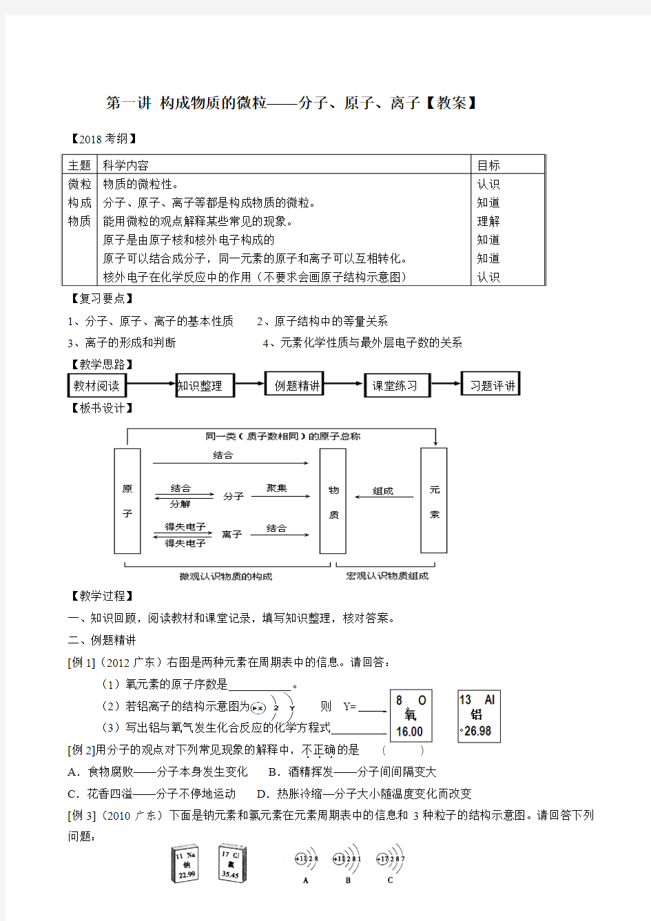 九年级化学《物质构成的奥秘》中考专题复习课教案