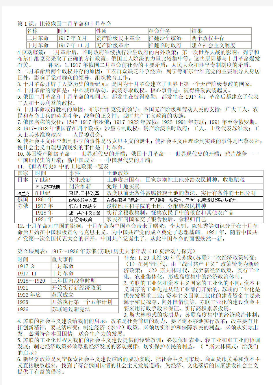 部编人教版九年级下册历史课后答案