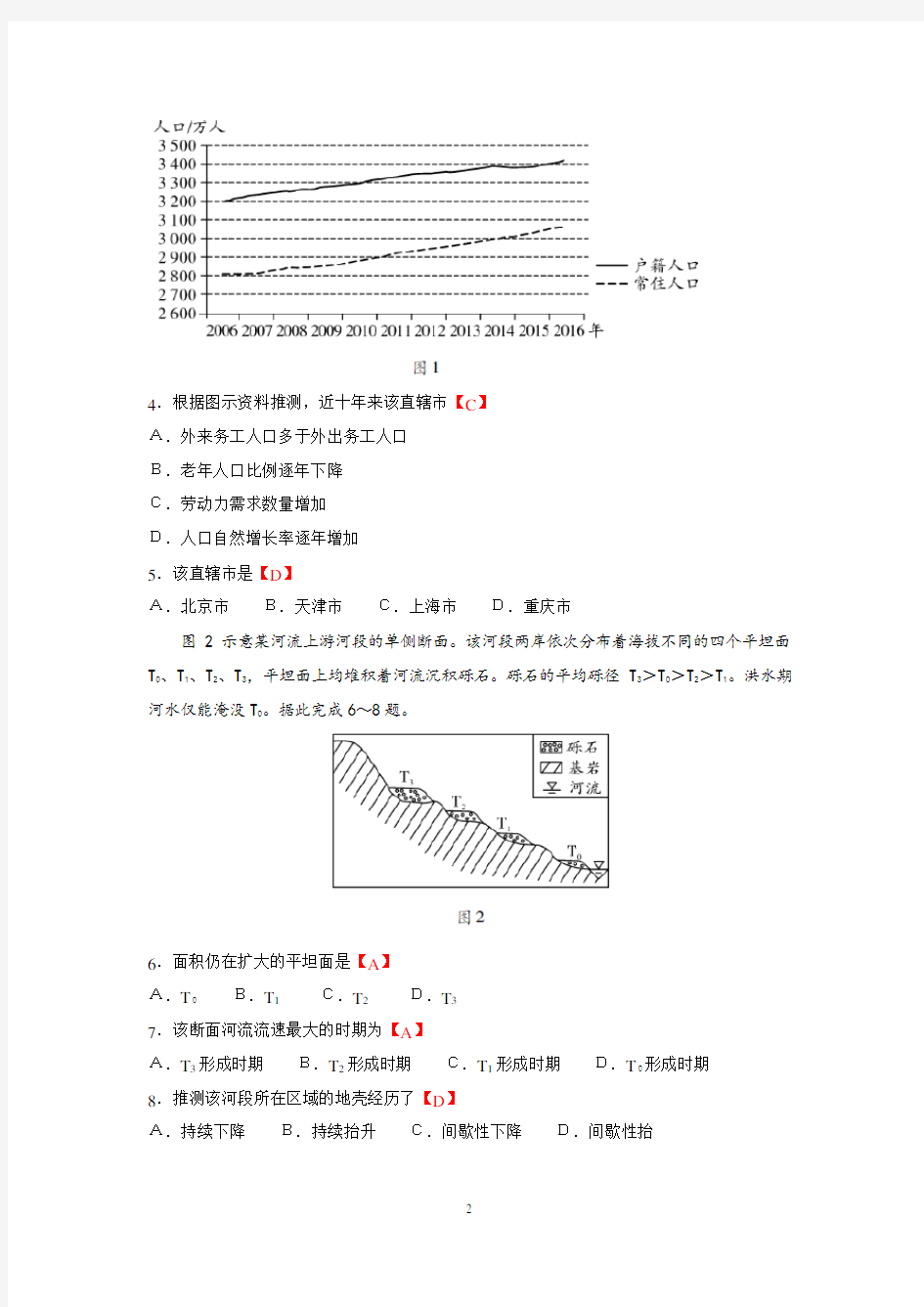 2018年普通高等学校招生全国统一考试 文科综合·地理(全国Ⅰ卷)