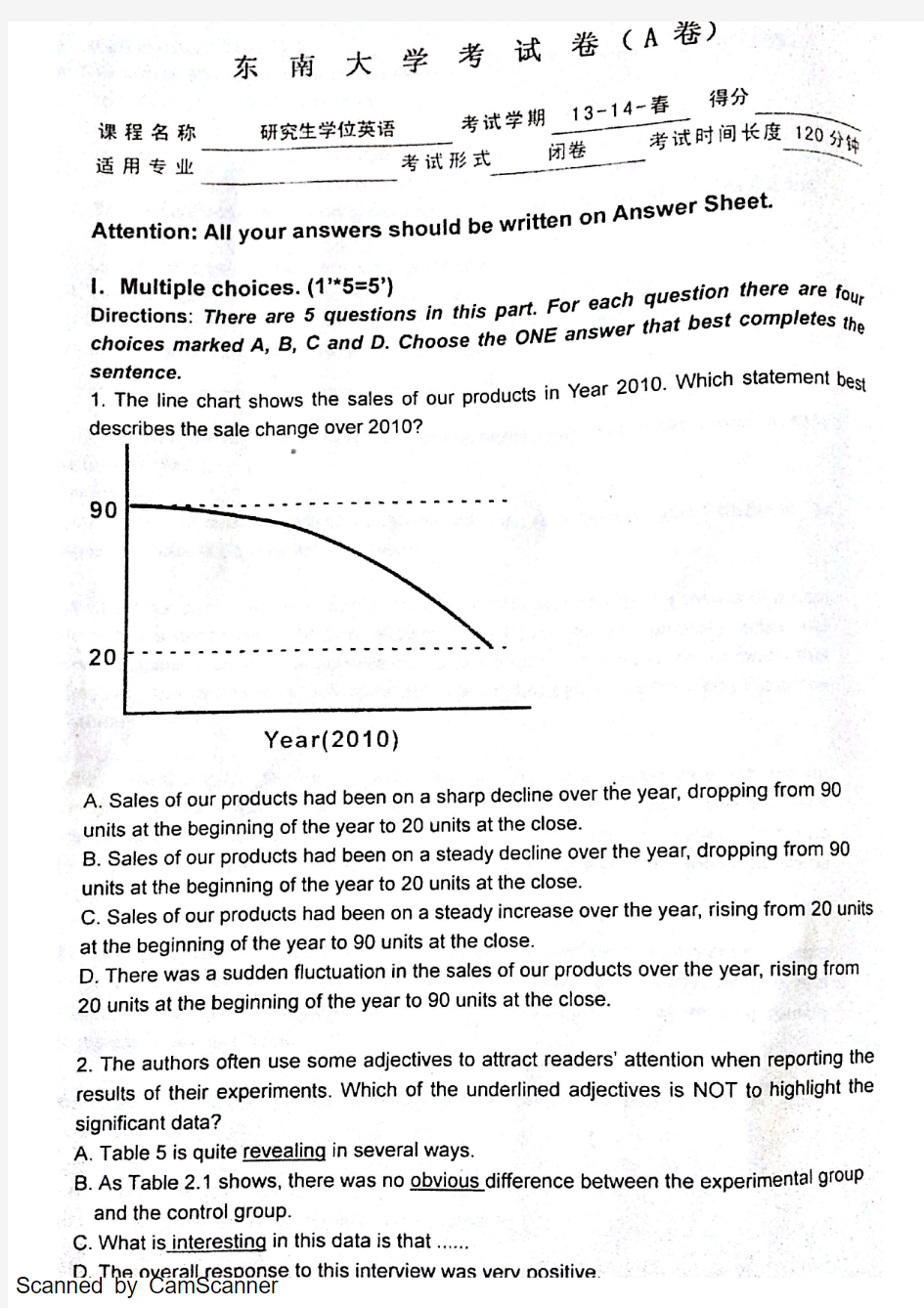 东南大学学术英语14年试卷