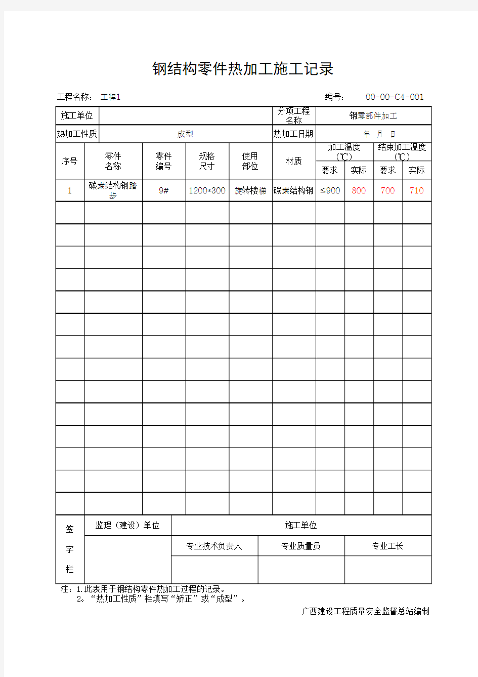 钢结构零件热加工施工记录(最新版)