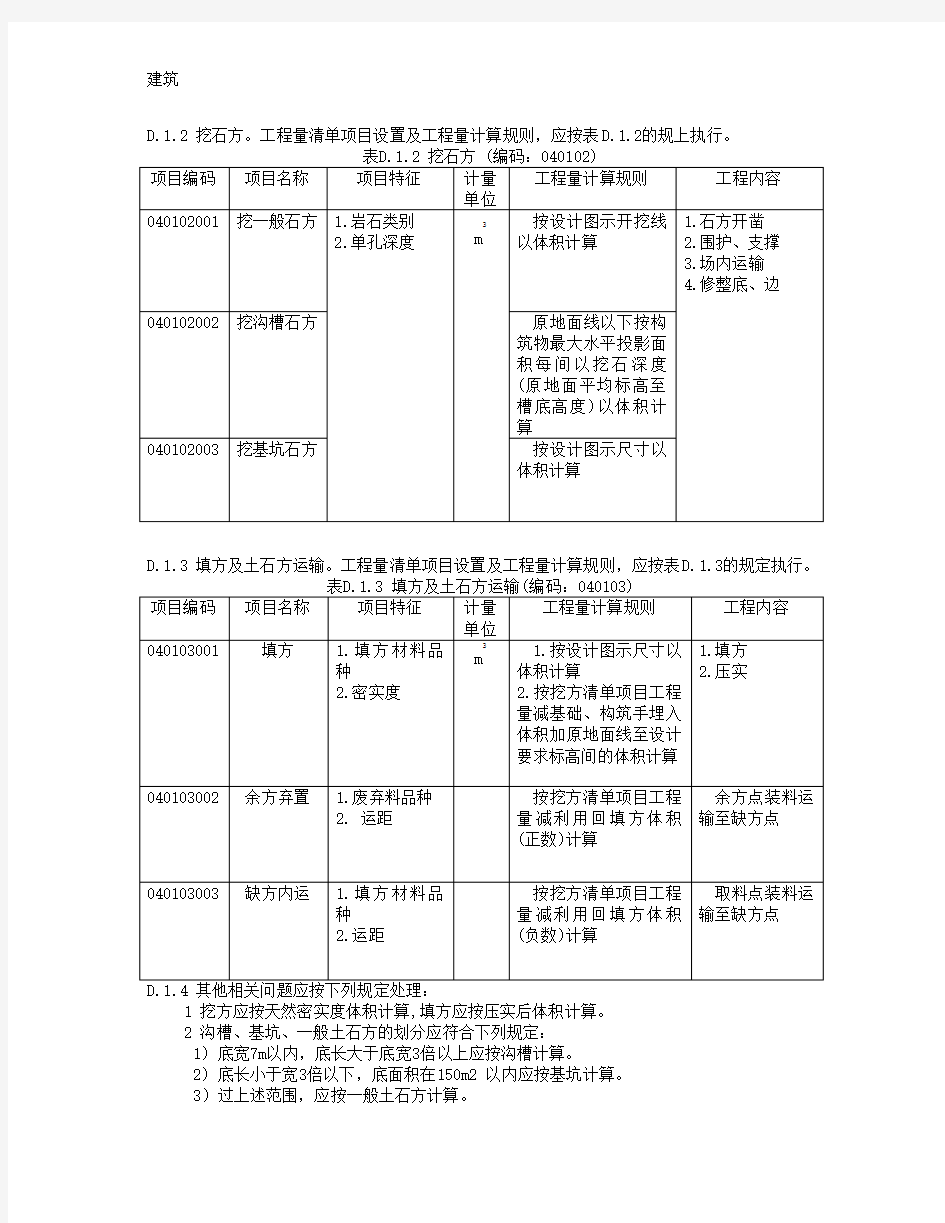 建设工程工程量清单计价规范 附录D (GB50500-2003)