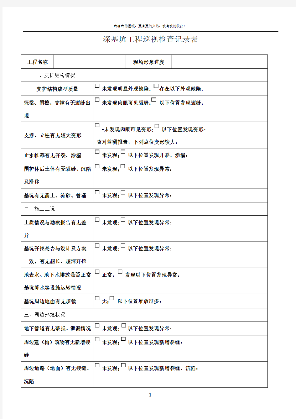 深基坑工程巡视检查记录表