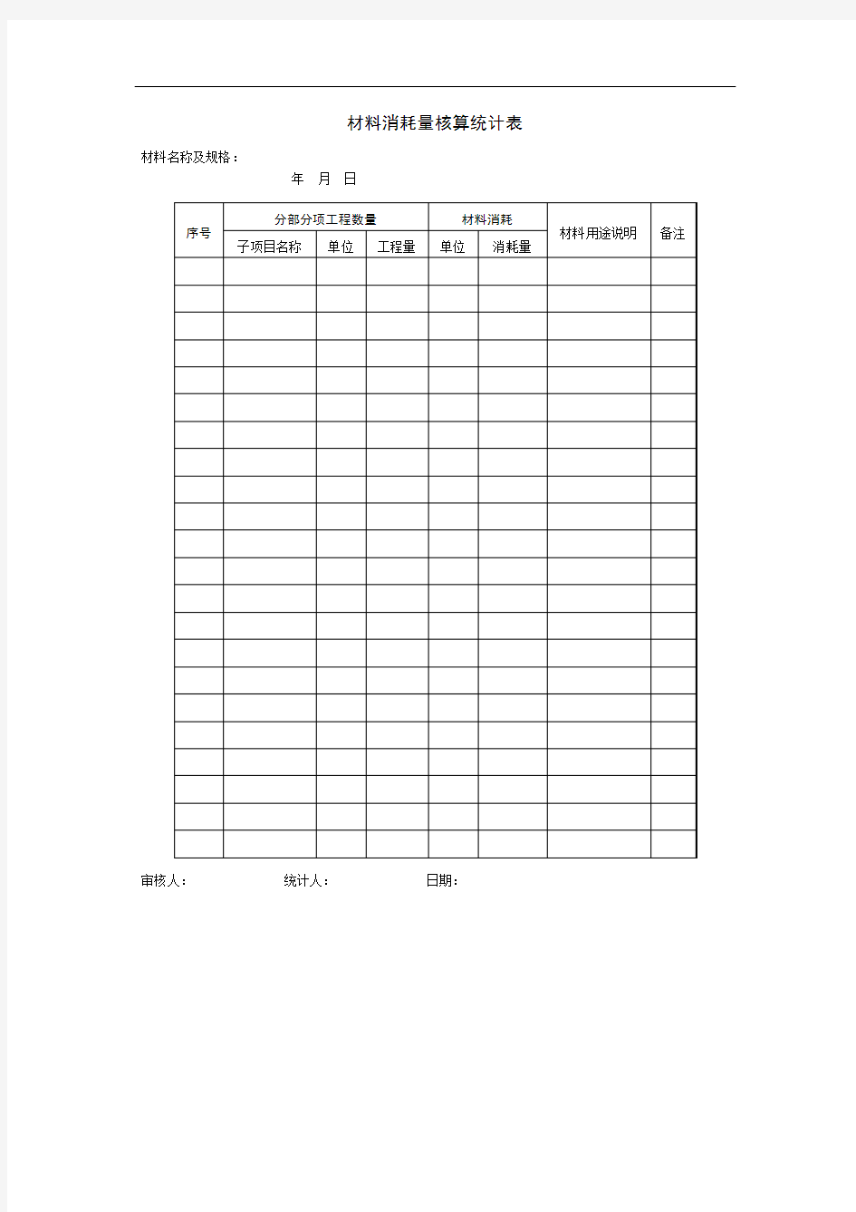 材料消耗量核算统计表格式