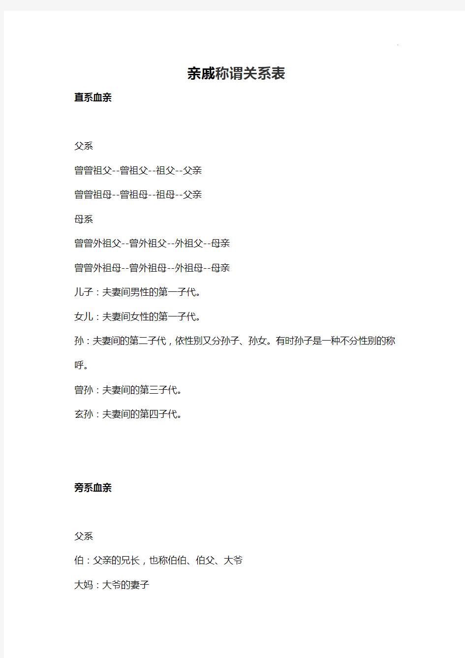 亲戚称谓关系表(珍藏版)