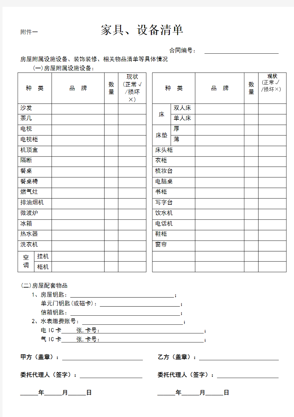 家具、设备清单(最新)