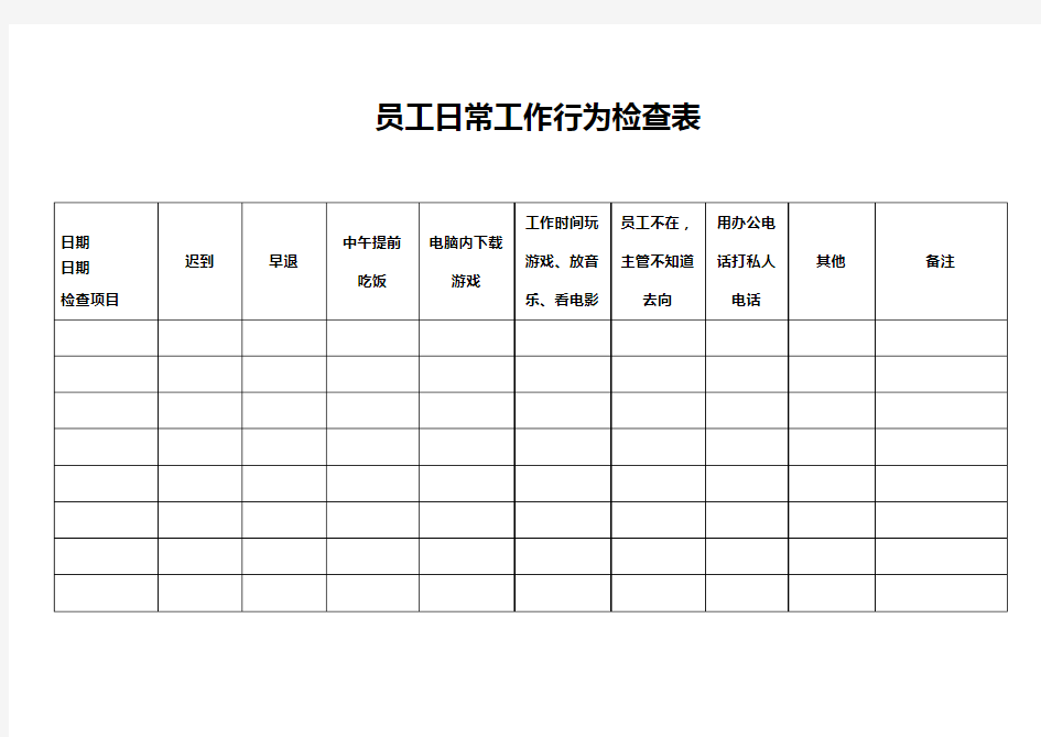 员工日常工作行为检查表