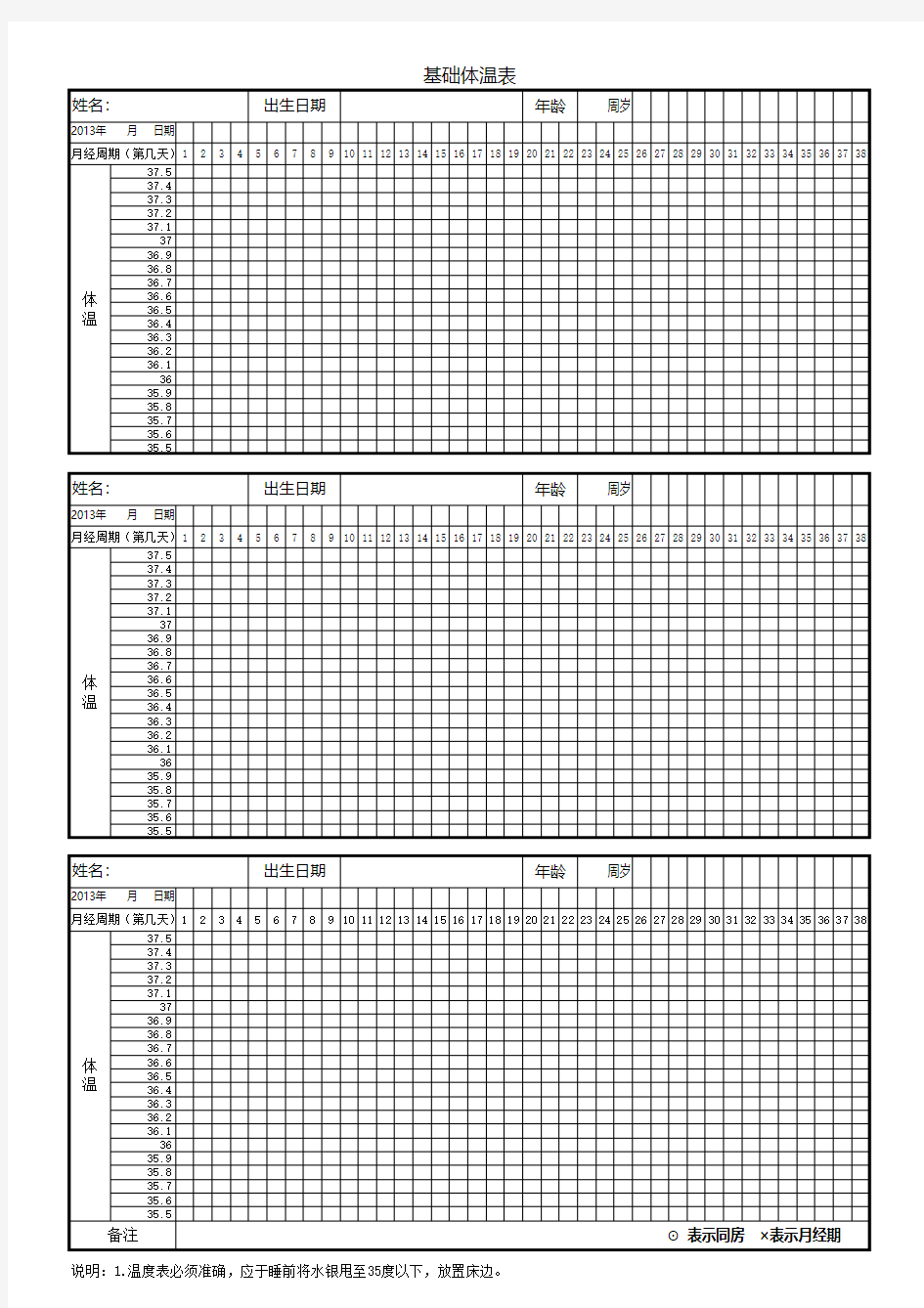 女性基础体温表--医院专业版-