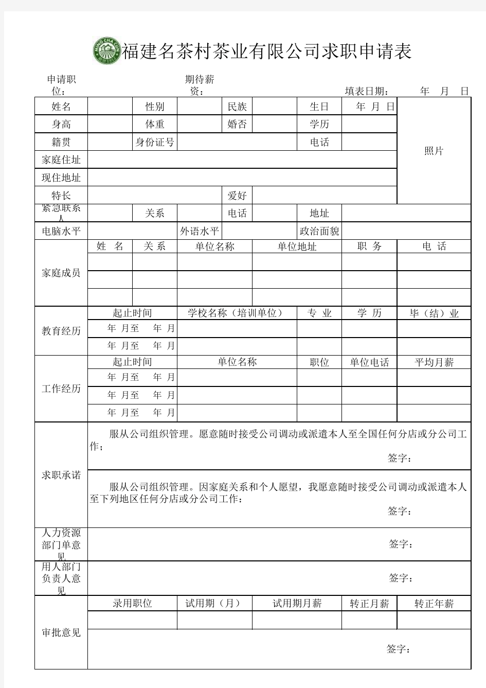 求职申请表(模板)