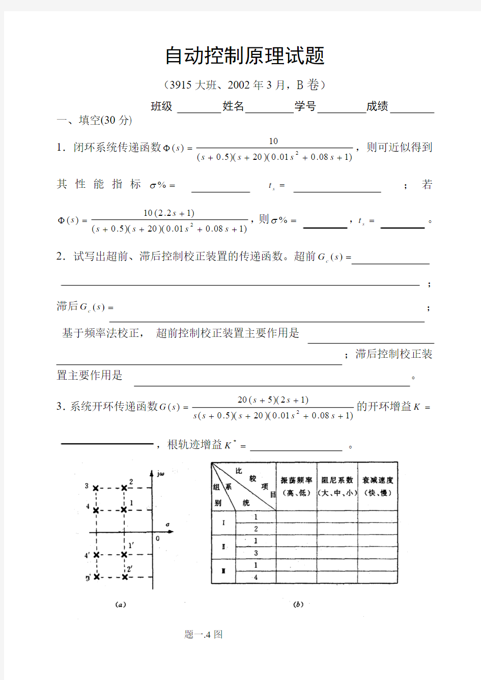 北航考研_自控_期末试题_自控试题(2002年)