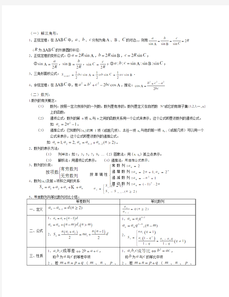 高中必修五数学知识点总结