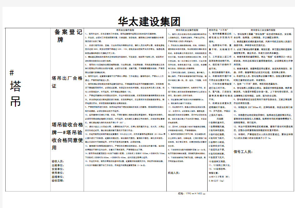 塔吊安全操作规程、塔吊司机安全操作规程及十不吊公示牌.doc.