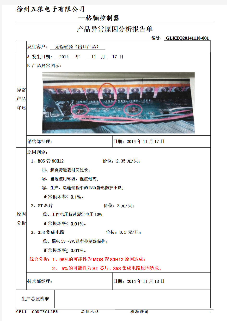 产品异常原因分析报告单