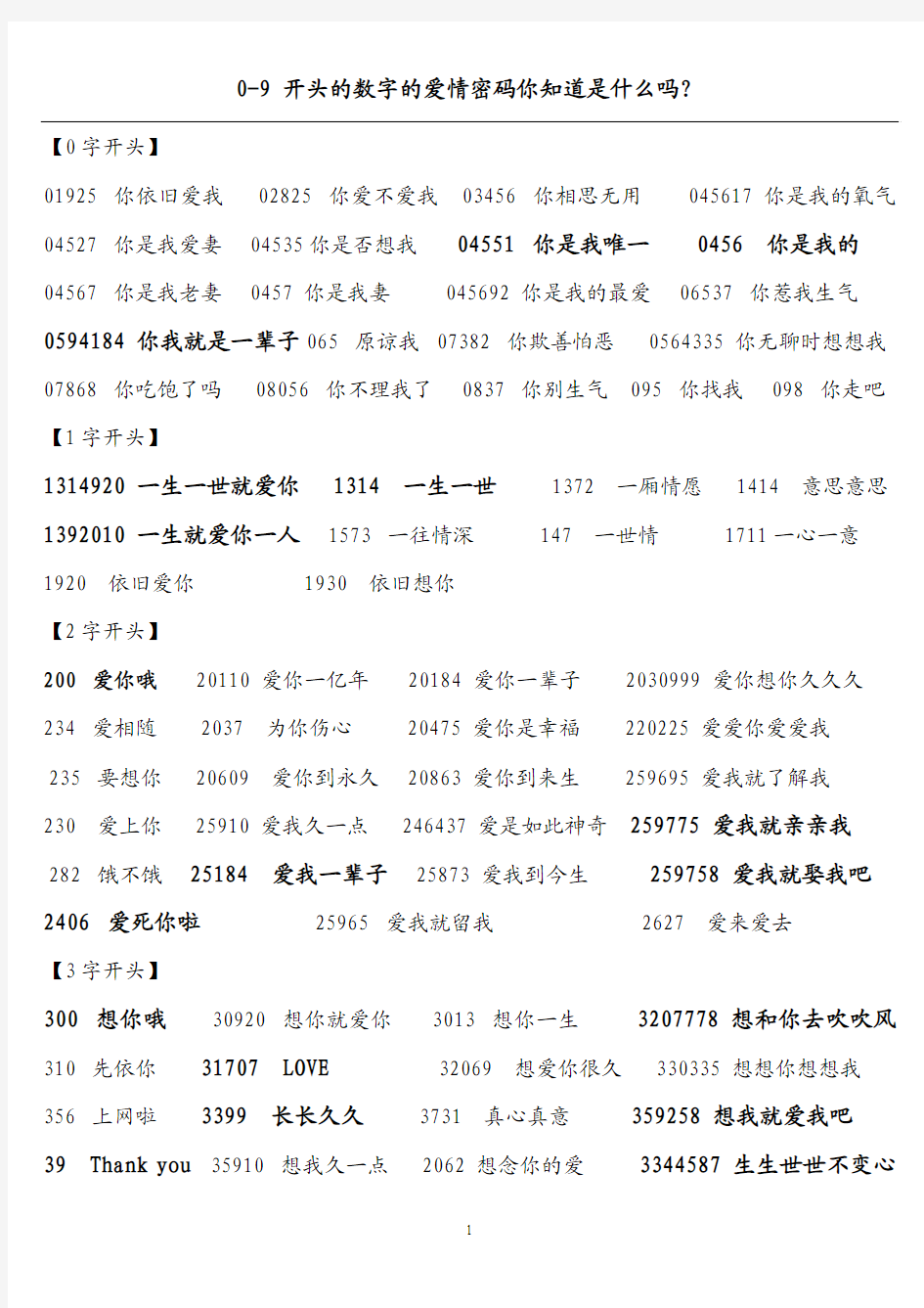 爱情数字密码