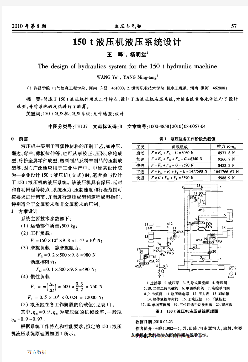 150t液压机液压系统设计